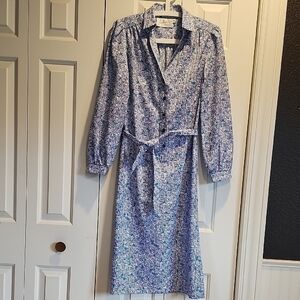 Schrader Sport Vintage Button Down Belted Dress Blue and White Women's 8